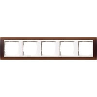 Gira Abdeckrahmen fünffach mit Zwischenrahmen Reinweiß glänzend, Abdeckung dunkelbraun, Retail