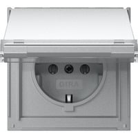 Gira Schutzkontaktsteckdose Typ F mit Klappdeckel und Beschriftungsfeld aluminium, Retail