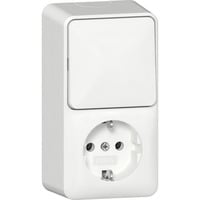Gira Kombination Aus-Wechselschalter Schutzkontaktsteckdose senkrecht mit Montageplatte Aufputz weiß, Retail
