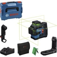 Bosch Professional Akku-Linienlaser GLL 12V-100-33 CG Professional blau/schwarz, Li-Ion Akku 12V 2,0Ah, grüne Laserlinien, inkl. Universalhalter LB 10, Deckenklemme DK 20, L-BOXX