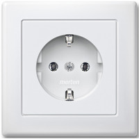 Merten Schutzkontaktsteckdose mit polarweißem Gehäuse volle Abdeckplatte weiß, Retail