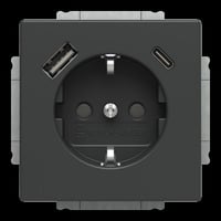 0 Schukosteckdose mit USB-A und USB-C Anschlüssen anthrazit, Retail