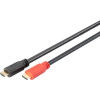 Digitus HDMI High Speed Anschlusskabel, mit Ethernet, UHD 4K schwarz/rot, 10 Meter, mit Signalverstärker