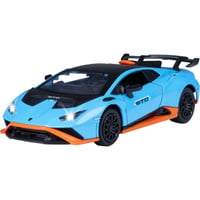 Jamara Lamborghini Huracán STO Diecast, Modellfahrzeug blau, Maßstab 1:32, inkl. Knopfzellen, Rückzugmotor