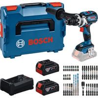 Bosch Werkzeug-Set: Akku-Bohrschrauber 18 Volt 110 Nm mit 2 Akkus 5,0 Ah, Ladegerät und Bit-Set Boxed