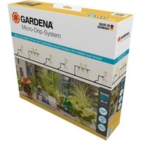GARDENA Micro-Drip-System Tropfbewässerung Set Terrasse, 30 Pflanzen, Tropfer schwarz/grau, Modell 2023