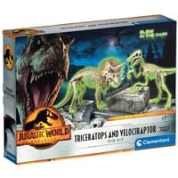Clementoni Jurassic World 3 - Ausgrabungs-Set Triceratops & Velociraptor, Experimentierkasten 