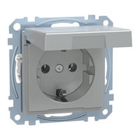 Merten Schutzkontaktsteckdose mit Klappdeckel und Schriftfeld aluminium, Retail