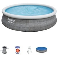 Bestway Fast Set Aufstellpool-Set, Ø 457cm x 107cm, Schwimmbad grau, mit Filterpumpe