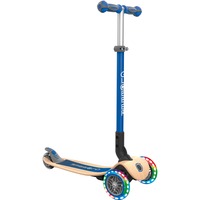 GLOBBER Primo Wood mit Leuchtrollen, Scooter blau/holz