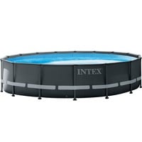 Intex Frame Pool Set Ultra Rondo XTR Ø 488 x 122cm, Schwimmbad dunkelgrau/blau, Sandfilteranlage SF90220RC-1