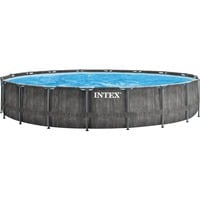 Intex Premium Frame Pool Set Prism Greywood, Ø 549 x 122cm, Schwimmbad grau, mit Kartuschen-Filteranlage OPTIMO 636T