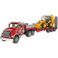 bruder 02813 MACK Granite Tieflader und JCB 4CX Baggerlader, Modellfahrzeug rot