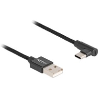 DeLOCK USB 2.0 Kabel, USB-A Stecker > USB-C Stecker schwarz, 2 Meter, gesleevt, 90° abgewinkelt
