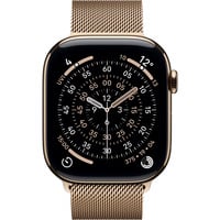 Apple Watch Series 11, Smartwatch Titan Gold, Titangehäuse, 46 mm, Milanaise Armband gold M/L, Cellular