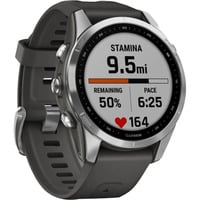 Garmin fēnix 7s, Smartwatch silber, 42 mm, graphitfarbenes Armband aus Silikon