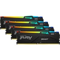 Kingston FURY DIMM 64 GB DDR5-5200 (4x 16 GB) Quad-Kit, Arbeitsspeicher schwarz, KF552C40BBAK4-64, FURY Beast RGB, INTEL XMP