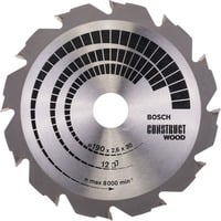 Bosch PRO Construct Wood Kreissägeblatt, Ø 190mm, 12Z Bohrung 30mm, für Handkreissägen
