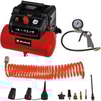 EINHELL Kompressor TC-AC 190/6/8 OF Set rot/schwarz, 1.200 Watt, Reifen-Füllgerät, Druckluftschlauch