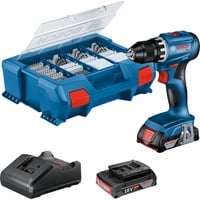 Bosch Professional Akku-Bohrschrauber GSR 18V-45 Professional, 18Volt blau/schwarz, 2x Li-Ionen Akku 2,0Ah, 82-teiliges Zubehör-Set, in L-Case