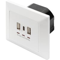 Digitus Steckdose mit USB A und USB-C Ports, Unterputz-Montage weiß, 2x USB-A, 1x USB-C, 3,1A