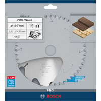 Bosch Professional PRO Wood Kreissägeblatt, Ø 190mm, 12Z Bohrung 30mm, für Handkreissägen