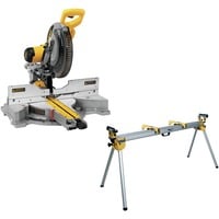 DEWALT Paneelsägen-Set DWS780KIT + Untergestell DE7023, Kapp- und Gehrungssäge gelb, 1.675 Watt
