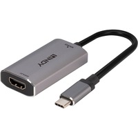 Lindy USB Konverter 8K60, USB-C Stecker > HDMI Buchse silber/grau, 11cm