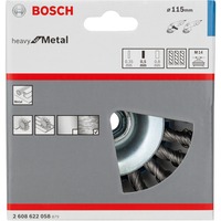Bosch Kegelbürste Heavy for Metal, Ø 115mm, gezopft 0,5mm Stahldraht, M14, für Winkelschleifer