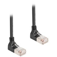 DeLOCK Patchkabel RJ-45 Cat.6a S/FTP, Slim 90° gewinkelt schwarz, 5 Meter, nach unten abgewinkelte Stecker