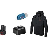Bosch Professional Heat+Jacket GHH 12+18V Kit Größe 2XL, Arbeitskleidung schwarz, inkl. Ladeadapter GAA 12V-21, 1x 12-Volt-Akku