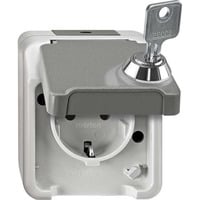Merten Schutzkontakt-Steckdose Schuko mit Klappdeckel, Aufputz, 16 Ampere, 250 Volt, IP44 hellgrau, Retail