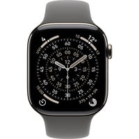 Apple Watch Series 11, Smartwatch Titan Natur, Titangehäuse, 46 mm, Sportarmband steingrau M/L, Cellular