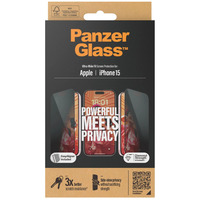 PanzerGlass Privacy Displayschutz Ultra-Wide Fit, Schutzfolie transparent, iPhone 15, EasyAligner