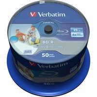 Verbatim BD-R 25GB, Blu-ray-Rohlinge 6fach, 50 Stück, bedruckbar
