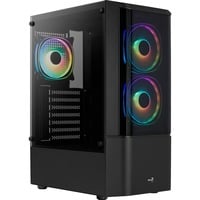 Aerocool Quantum v2 TG, Tower-Gehäuse schwarz/grau, Front und Seitenteil aus Tempered Glass