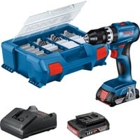 Bosch Professional Akku-Schlagbohrschrauber GSB 18V-45 Professional, 18Volt blau/schwarz, 2x Li-Ionen Akku 2,0Ah, 82-teiliges Zubehör-Set, in L-Case