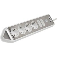 Brennenstuhl estilo Eck-Steckdosenleiste 6-fach weiß/edelstahl, 2 Meter, 2x USB