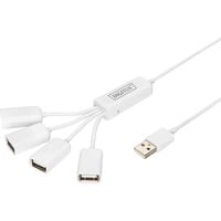 Digitus Slim Spider USB-Hub, USB-A 2.0 Stecker > 4x USB-A Buchse weiß, 1 Meter
