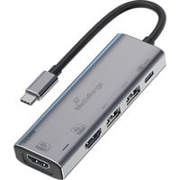 MediaRange USB Type-C 5 in 1 Multiport Adapter, Dockingstation silber, USB-A, USB-C, HDMI, PD
