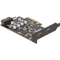 DeLOCK PCIe x4 zu 2x USB C + 1 x intern USB 10 Gbps Typ-E Key A + 19 Pin, Schnittstellenkarte