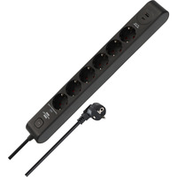 Brennenstuhl Steckdosenleiste 6-fach mit 1x USB-C, 1x USB-A schwarz/anthrazit, 2 Meter, 13.500A Überspannungsschutz