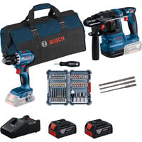 Bosch Professional 18V Profi-Set Bohrhammer GBH 18V-22 + Bohrschrauber GSR 18V-45 blau/schwarz, 2x Li-Ionen Akku 4,0Ah, Hammerbohrer- und Bit-Set, Werkzeugtasche