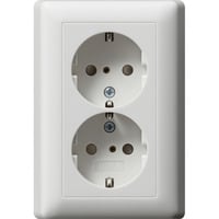 Gira Schutzkontakt-Doppelsteckdose mit erhöhtem Berührungsschutz und Vollplatte weiß, Retail