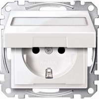 Merten Schutzkontaktsteckdose mit Klappdeckel und Schriftfeld weiß, Retail