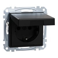 Merten Steckdose mit Klappdeckel schwarz, Retail