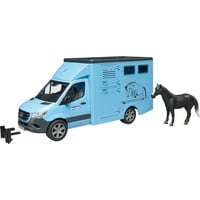 bruder MB Sprinter Tiertransporter mit Pferd, Modellfahrzeug blau