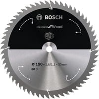 Bosch Kreissägeblatt Standard for Wood, Ø 190mm, 60Z Bohrung 30mm, für Akku-Handkreissägen