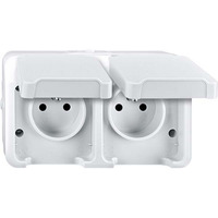 Merten Doppelsteckdose mit Schutzkontaktstift und erhöhtem Berührungsschutz hellgrau, Retail