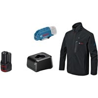 Bosch Professional Heat+Jacket GHJ 12+18V Kit Größe L, Arbeitskleidung schwarz, inkl. Ladeadapter GAA 12V-21, 1x 12-Volt-Akku